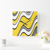 Gele grijze zwarte witte Abstracte golven Vierkante Klok (Huis)