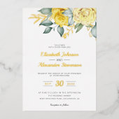 Gele grilige roemeense bruiloft folie uitnodiging (Voorkant)