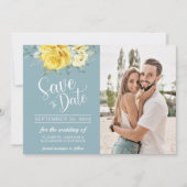 Gele grillige bruine zomerfotobruiloft save the date (Voorkant)