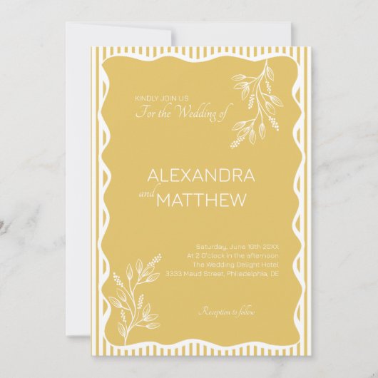Gele grillige Wavy Border Wedding Kaart (Voorkant)