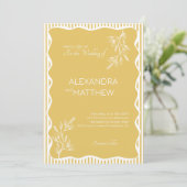 Gele grillige Wavy Border Wedding Kaart (Staand voorkant)
