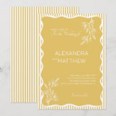 Gele grillige Wavy Border Wedding Kaart (Voorkant / Achterkant)