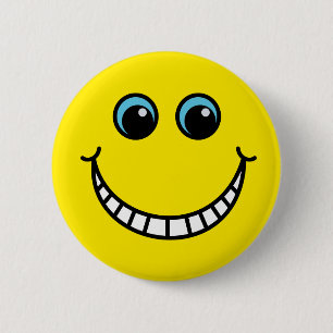 Gele Grinning Emoji Face Ronde Button 5,7 Cm