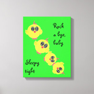 Gele groene Baby Bird Canvas Afdruk