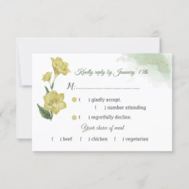 Gele groene bladeren Maaltijd keuze RSVP Kaartje