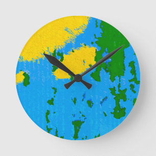 Gele groene blauwe hemel blauwe pellingverf ronde klok