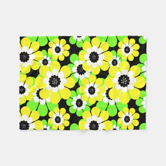 Gele groene bloemen fleece deken (Voorkant (Horizontaal))