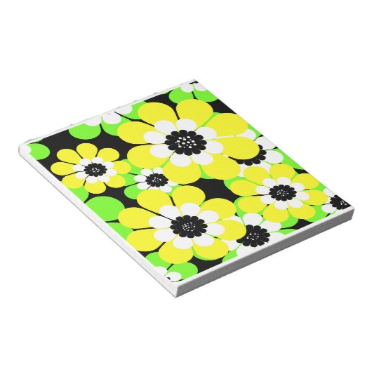 Gele groene bloemen notitieblok (Schuin)