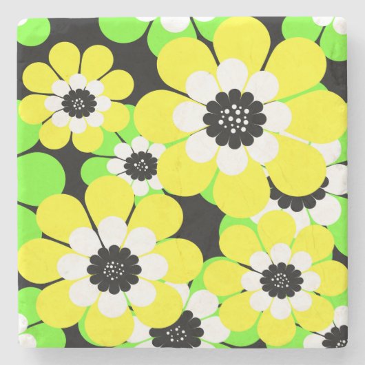Gele groene bloemen stenen onderzetter (Voorkant)