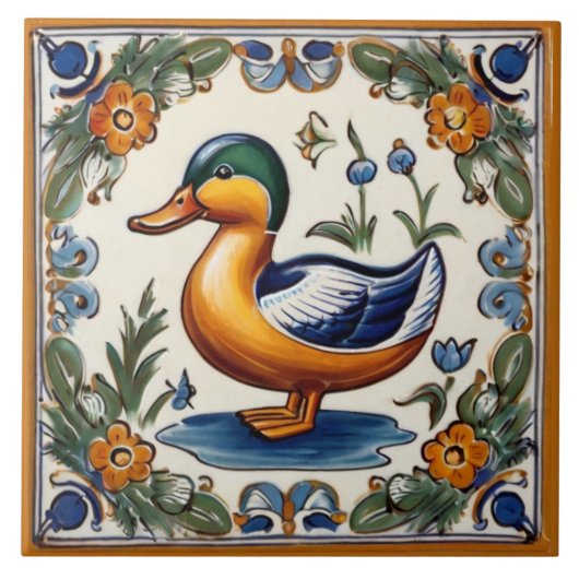 Gele Groene Eend Europese Folk Animal Art Tegeltje (Voorkant)