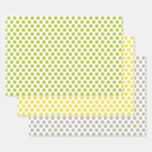 Gele, groene en grijze polka stippen inpakpapier vel