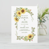Gele groene Floral Waterverf Sunflower Wedding Kaart (Staand voorkant)
