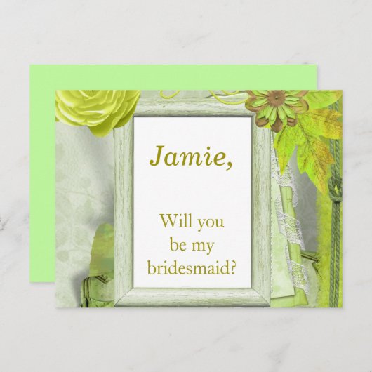 Gele groene florale bridesmaïde uitnodiging (Voorkant / Achterkant)