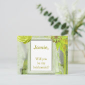 Gele groene florale bridesmaïde uitnodiging (Staand voorkant)