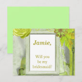 Gele groene florale bridesmaïde uitnodiging briefkaart (Voorkant / Achterkant)