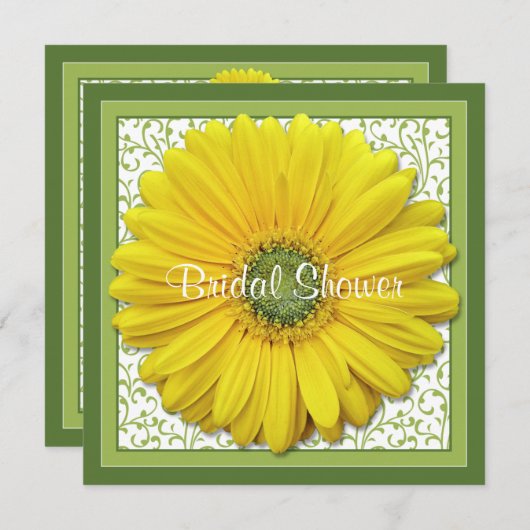 Gele groene Gerber Daisy Bridal Shower Invitation Kaart (Voorkant / Achterkant)