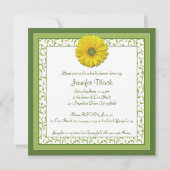 Gele groene Gerber Daisy Bridal Shower Invitation Kaart (Achterkant)