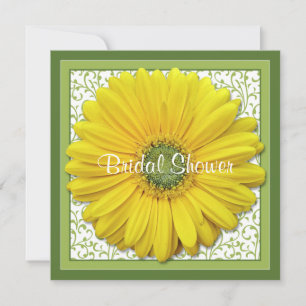 Gele groene Gerber Daisy Bridal Shower Invitation Kaart