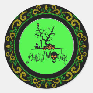 Gele groene Happy Halloween Grave Yard Ronde Sticker