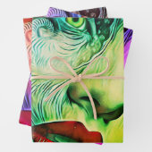 Gele groene ogen rode lippen inpakpapier vel (In situ)