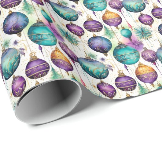 Gele, groene, Paarse elegante Ornamenten Cadeaupapier (Rol Hoek)