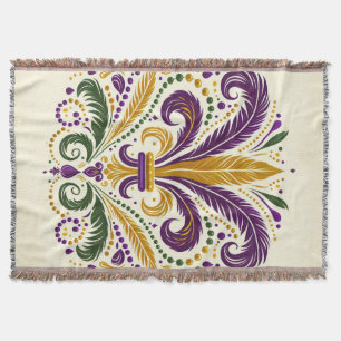Gele, groene paarse fleur de lis veren deken