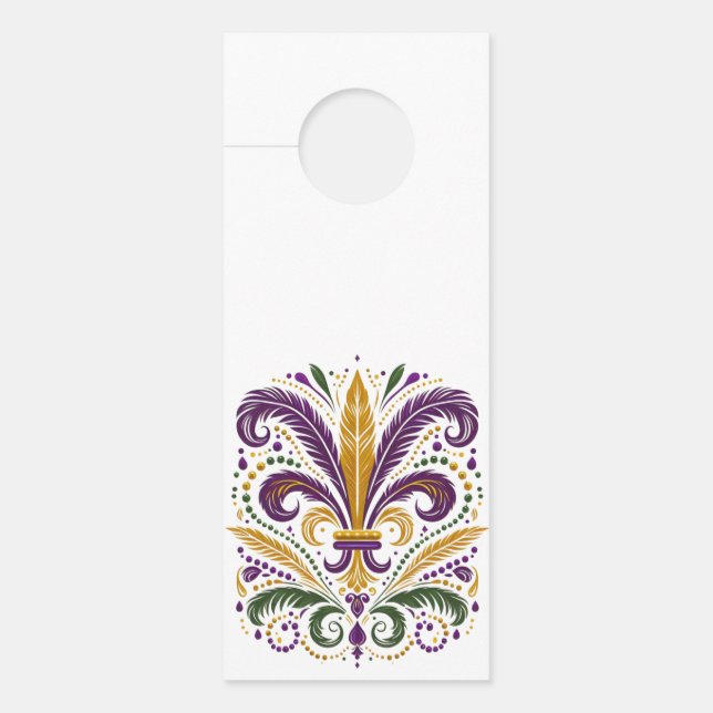 Gele, groene paarse fleur de lis veren deurhanger (Voorkant)