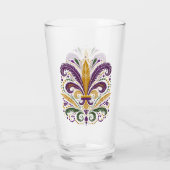 Gele, groene paarse fleur de lis veren glas (Achterkant)
