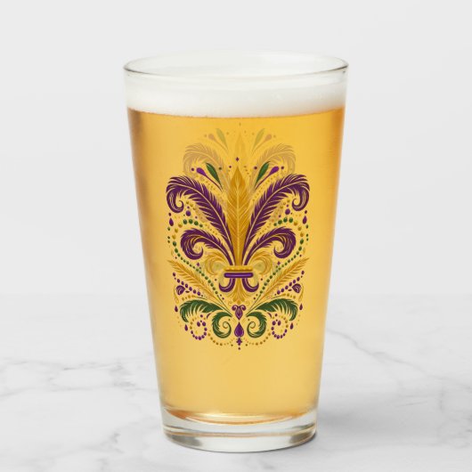 Gele, groene paarse fleur de lis veren glas (Voorkant gevuld)