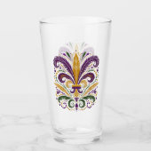 Gele, groene paarse fleur de lis veren glas (Voorkant)