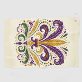 Gele, groene paarse fleur de lis veren golfhanddoek (Horizontaal)