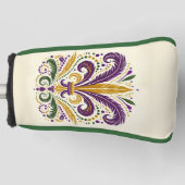 Gele, groene paarse fleur de lis veren golfheadcover (Voorkant)