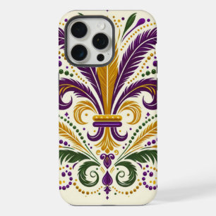 Gele, groene paarse fleur de lis veren iPhone 15 pro max case