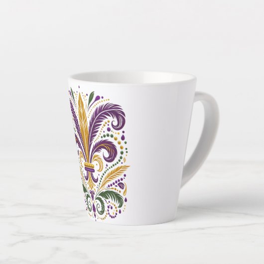 Gele, groene paarse fleur de lis veren latte mok (Rechterhoek)