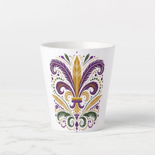 Gele, groene paarse fleur de lis veren latte mok (Voorkant)
