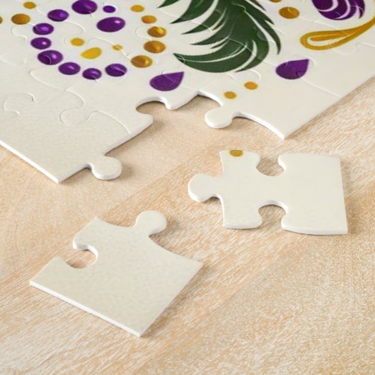 Gele, groene paarse fleur de lis veren legpuzzel (Zijkant)