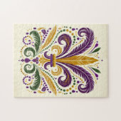 Gele, groene paarse fleur de lis veren legpuzzel (Horizontaal)