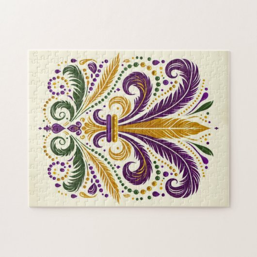 Gele, groene paarse fleur de lis veren legpuzzel (Horizontaal)