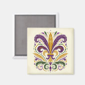 Gele, groene paarse fleur de lis veren magneet (Voorkant / Achterkant)