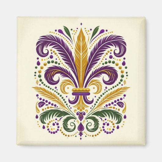 Gele, groene paarse fleur de lis veren magneet (Voorkant)