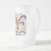 Gele, groene paarse fleur de lis veren matglas bierpul (Voorkant rechts)