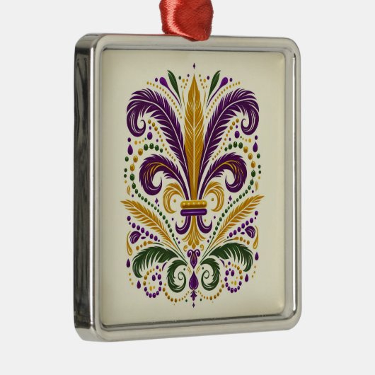 Gele, groene paarse fleur de lis veren metalen ornament (Rechts)