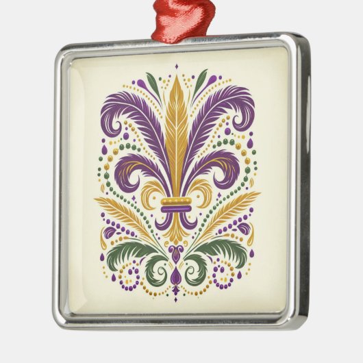 Gele, groene paarse fleur de lis veren metalen ornament (Links)