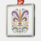 Gele, groene paarse fleur de lis veren metalen ornament (Links)