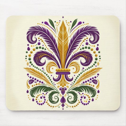 Gele, groene paarse fleur de lis veren muismat (Voorkant)