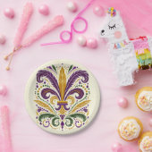 Gele, groene paarse fleur de lis veren papieren bordje (Feest)