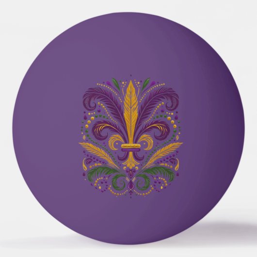 Gele, groene paarse fleur de lis veren pingpongbal (Voorkant)