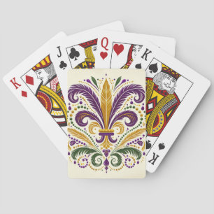 Gele, groene paarse fleur de lis veren pokerkaarten