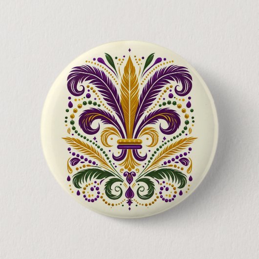 Gele, groene paarse fleur de lis veren ronde button 5,7 cm (Voorkant)