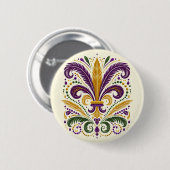 Gele, groene paarse fleur de lis veren ronde button 5,7 cm (Voorkant /achterkant)